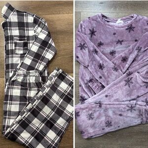 Cozy women Pajama Sets - Black and Pink Plaid & Purple Snowflake